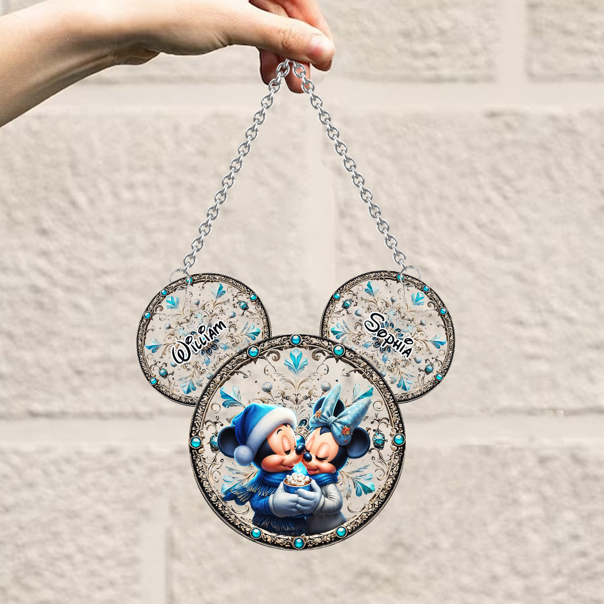 Mouse Couple - Personalized Mouse Window Hanging Suncatcher Ornament