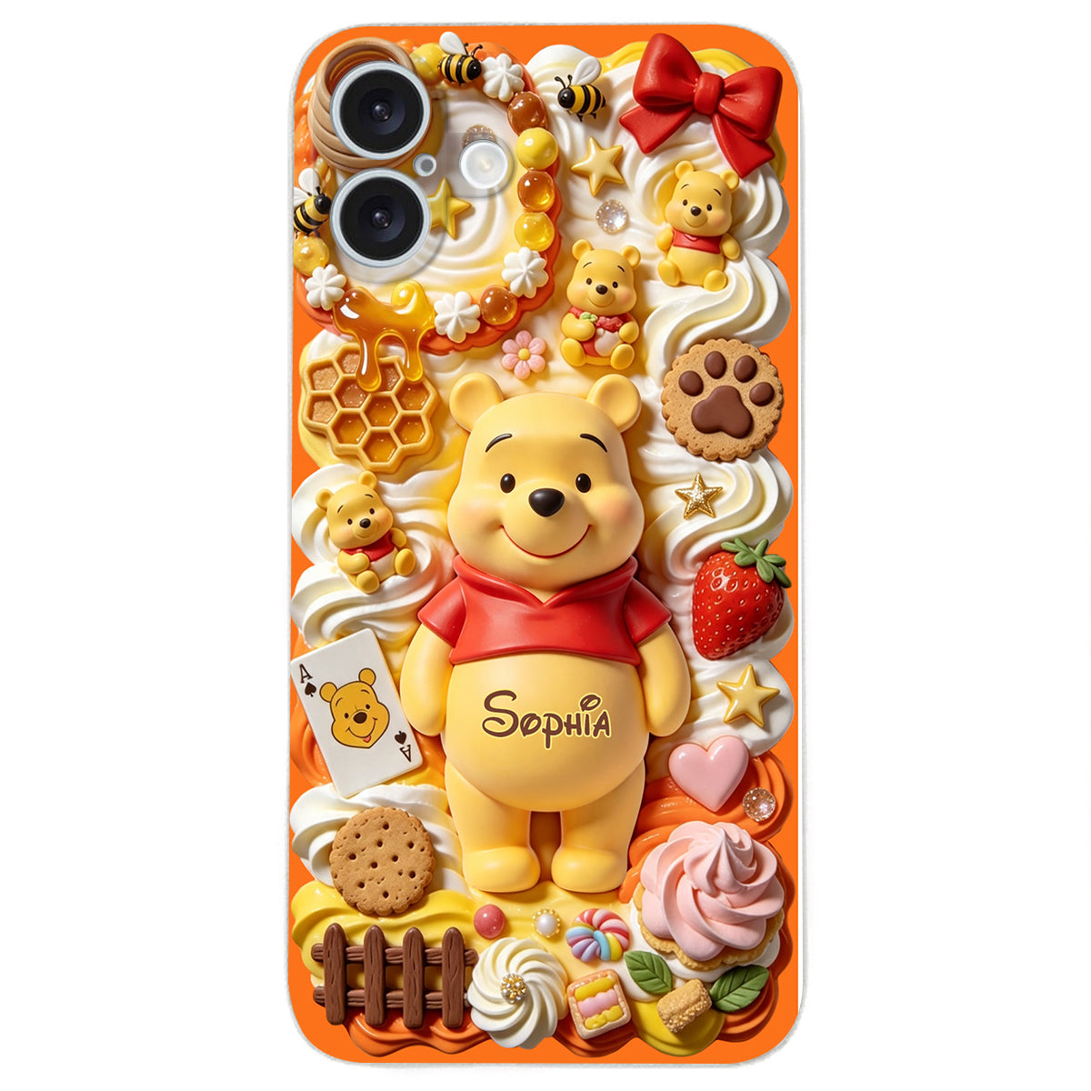 Sweet Bear - Personalized Yellow Bear 3D Embossed Leather Phone Case