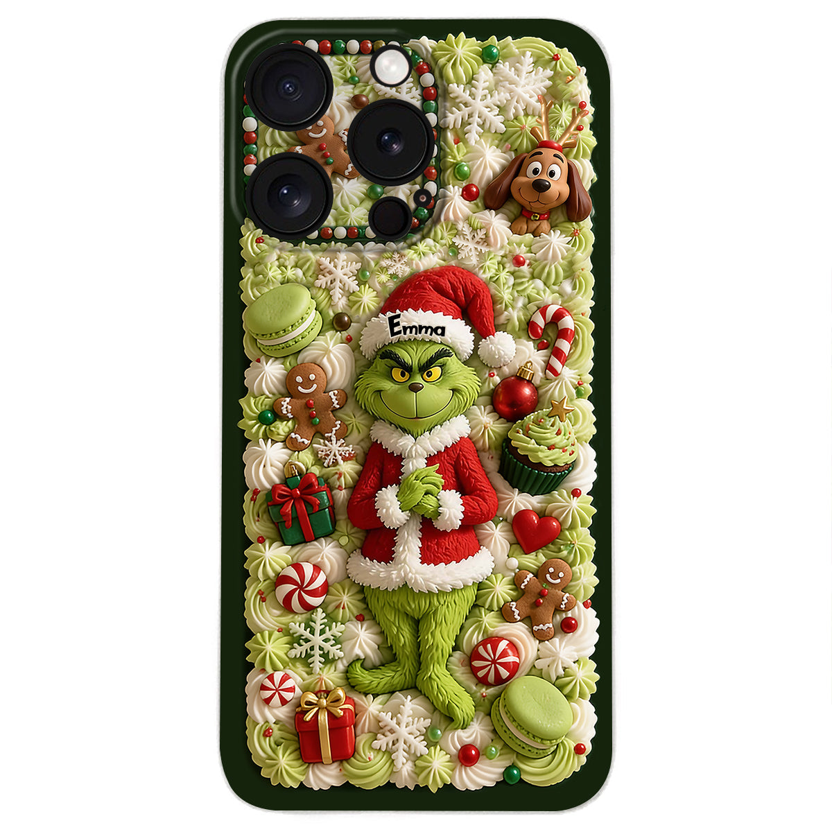 Christmas Green Character - Personalized Stole Christmas 3D Embossed Leather Phone Case