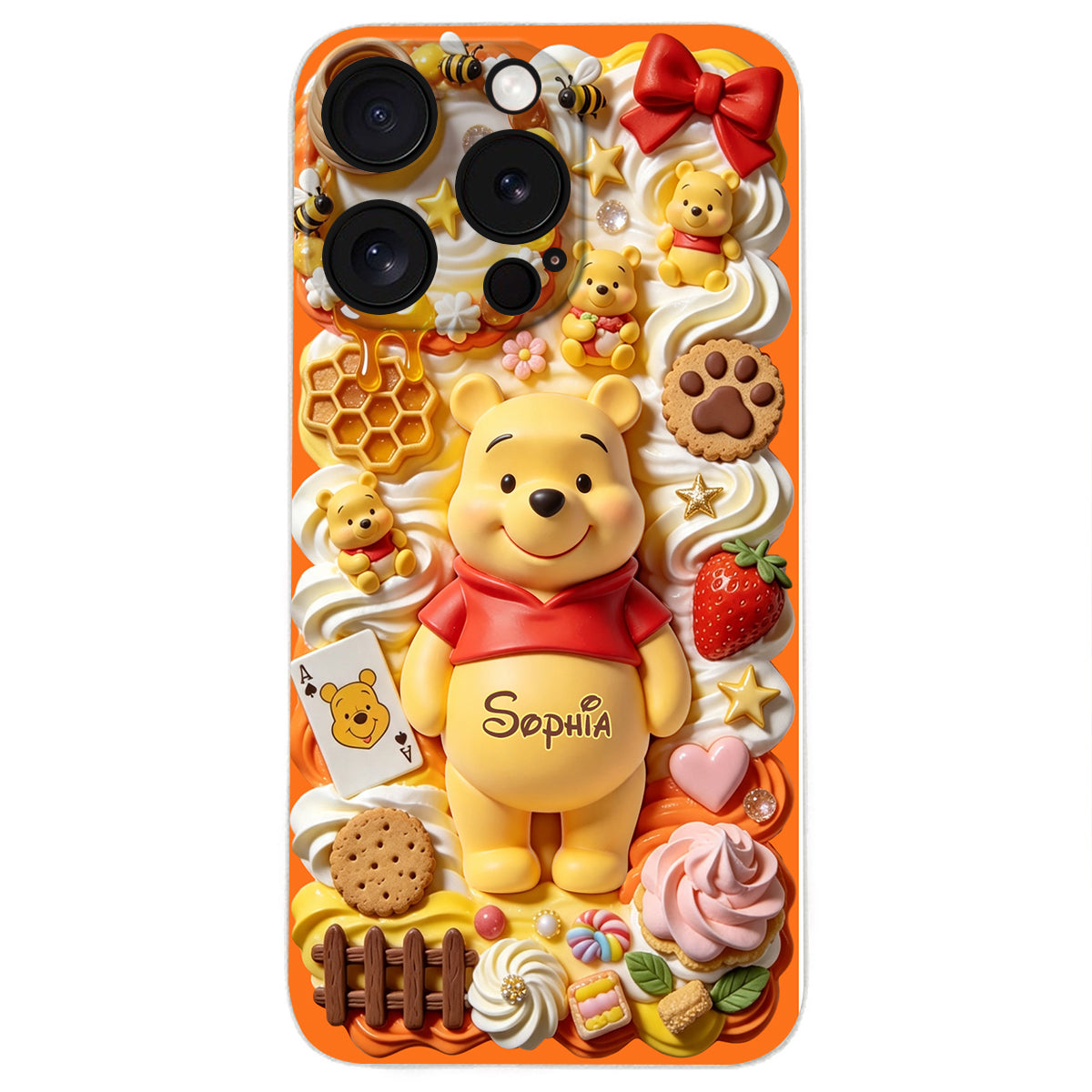 Sweet Bear - Personalized Yellow Bear 3D Embossed Leather Phone Case