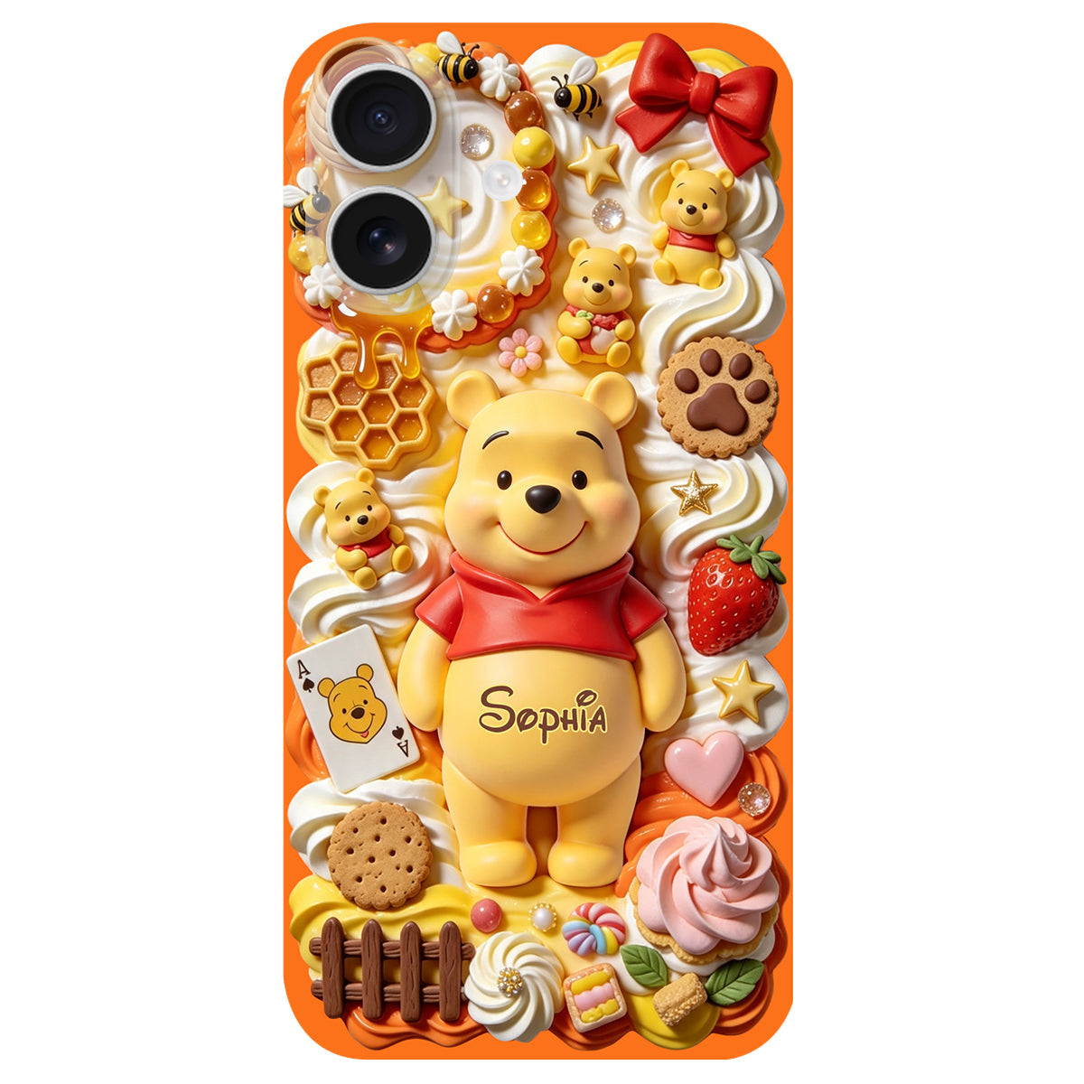 Sweet Bear - Personalized Yellow Bear 3D Embossed Leather Phone Case