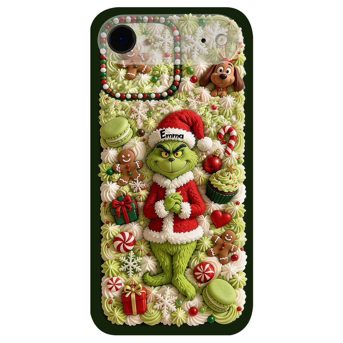 Christmas Green Character - Personalized Stole Christmas 3D Embossed Leather Phone Case