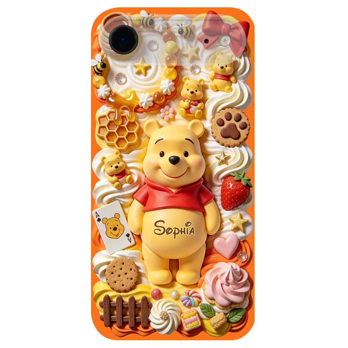 Sweet Bear - Personalized Yellow Bear 3D Embossed Leather Phone Case