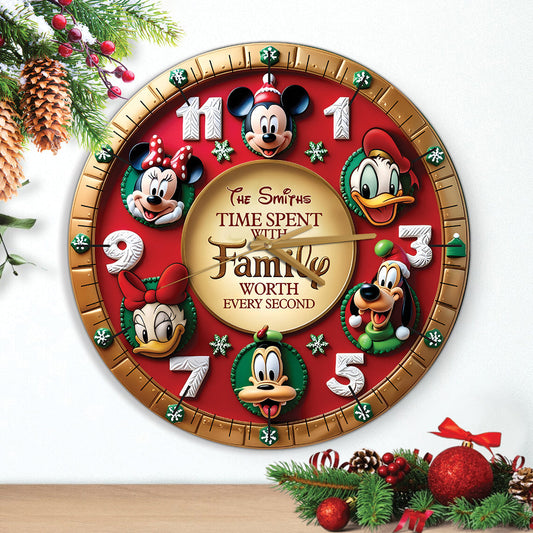 Time Spent WIth Family Worth Every Second - Personalized Mouse Wall Clock