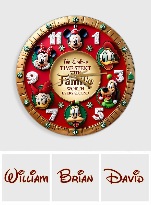 Time Spent WIth Family Worth Every Second - Personalized Mouse Wall Clock