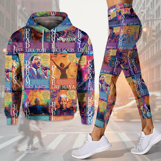 Rise Like Martin Dream Like Maya - Personalized African American Hoodie and Leggings