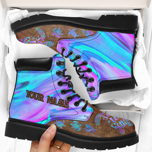 Salty Lil' Beach - Turtle Personalized Leather Pattern Print All Season Boots