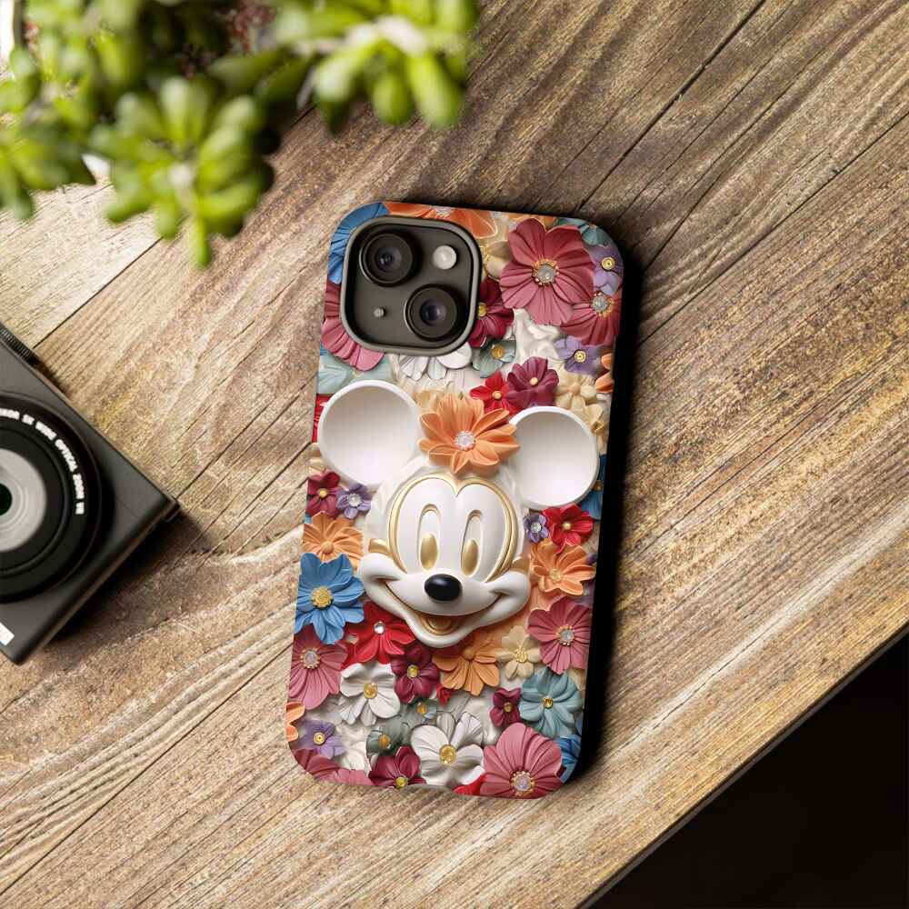 3D Effect Floral Mouse Full Print Phone Case