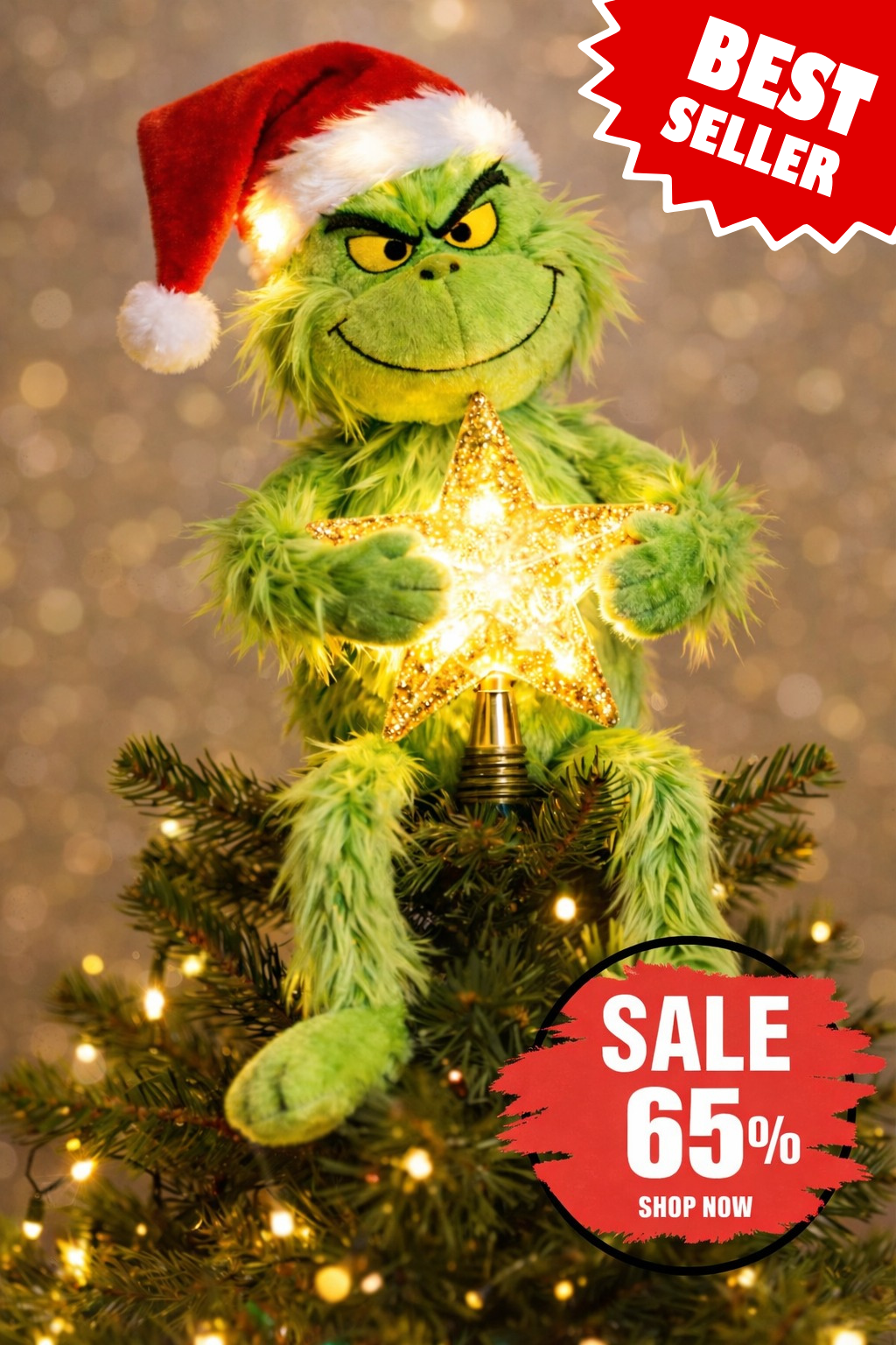 [MUST-HAVE] Merry Grinchmas - Stole Christmas LED Light Tree Topper