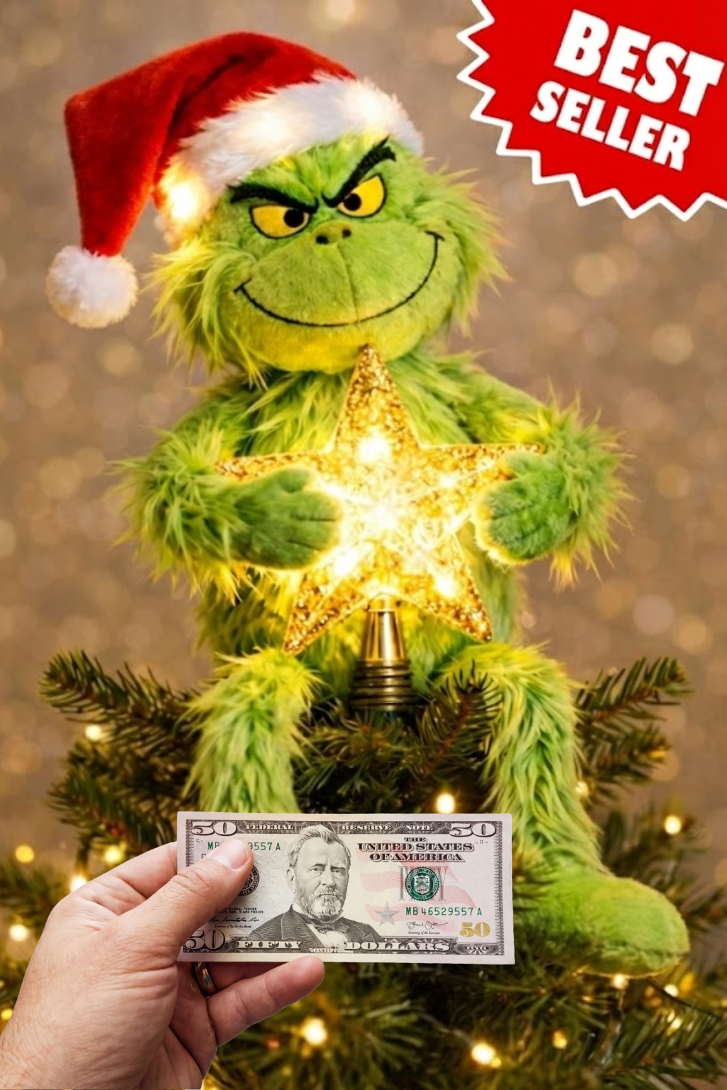 [MUST-HAVE] Merry Grinchmas - Stole Christmas LED Light Tree Topper