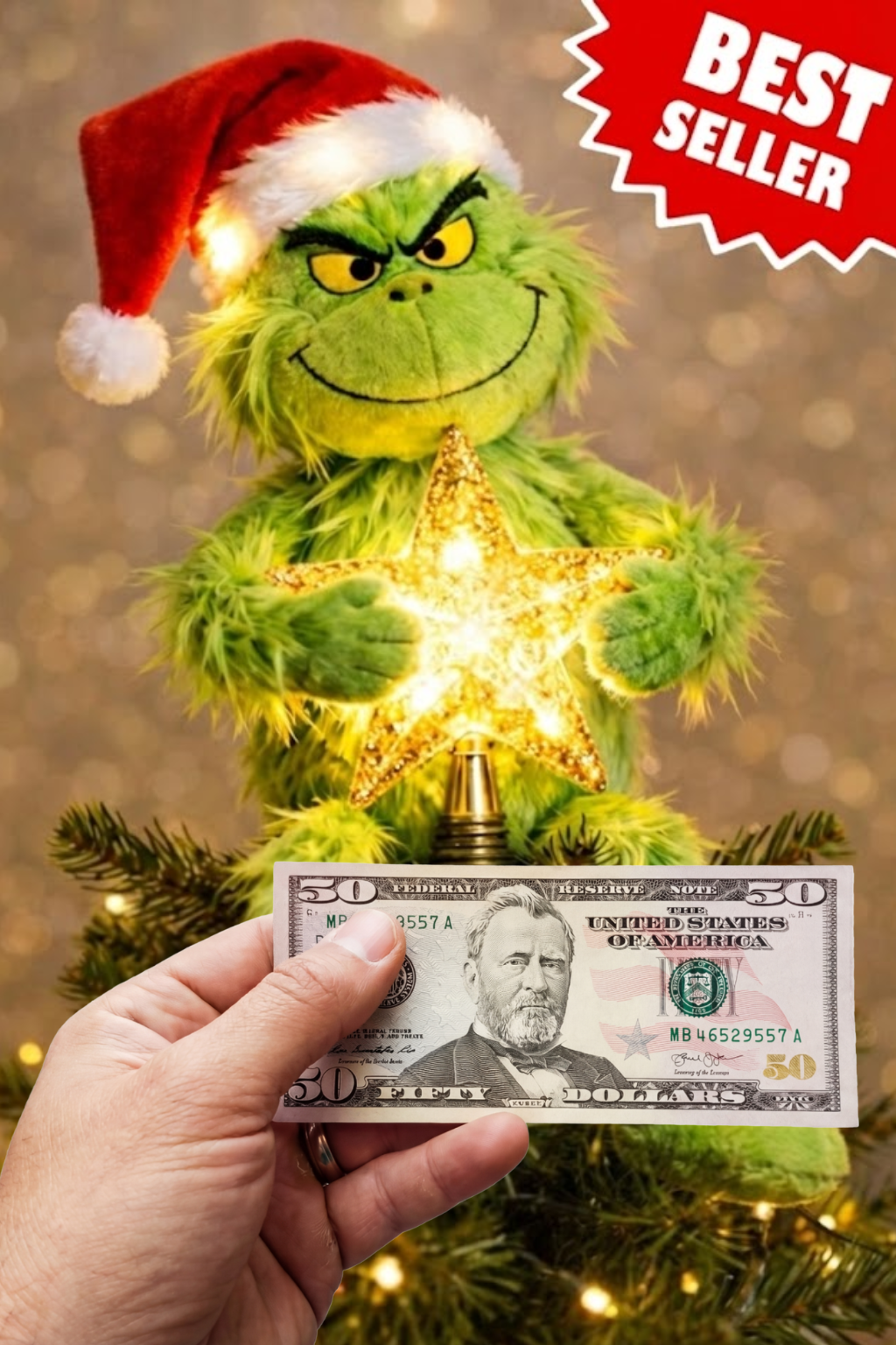 [MUST-HAVE] Merry Grinchmas - Stole Christmas LED Light Tree Topper