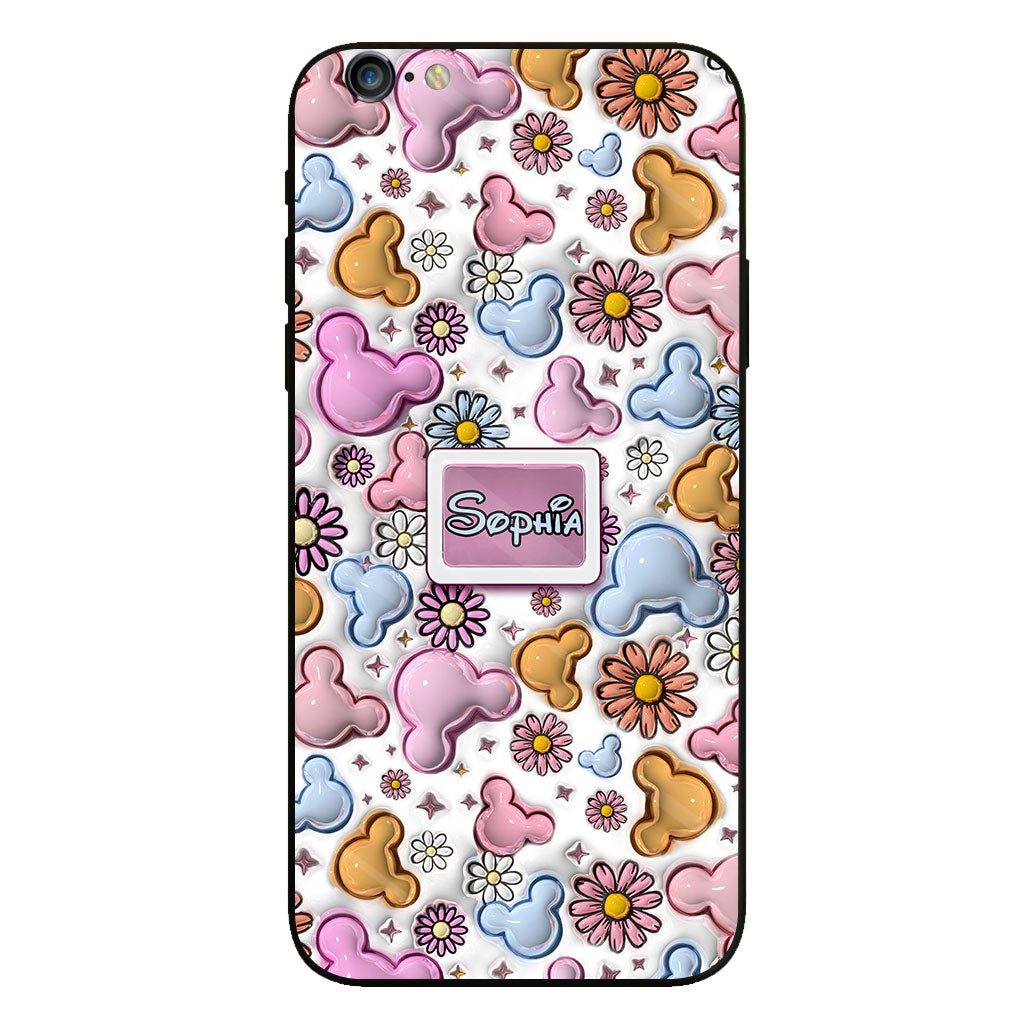 Cute Mouse Ears Floral Style - Personalized Mouse Clear Phone Case