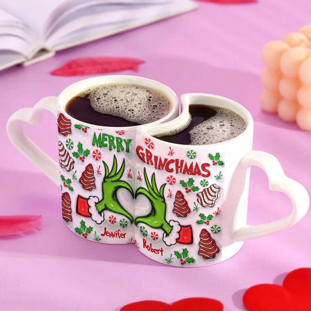 Merry Christmas - Personalized Couple Matching Heart Handle Mug