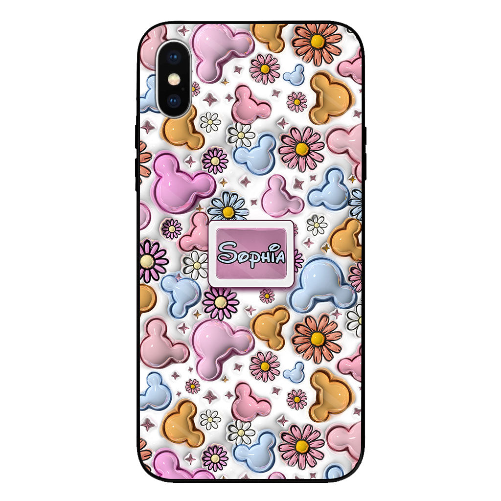 Cute Mouse Ears Floral Style - Personalized Mouse Clear Phone Case