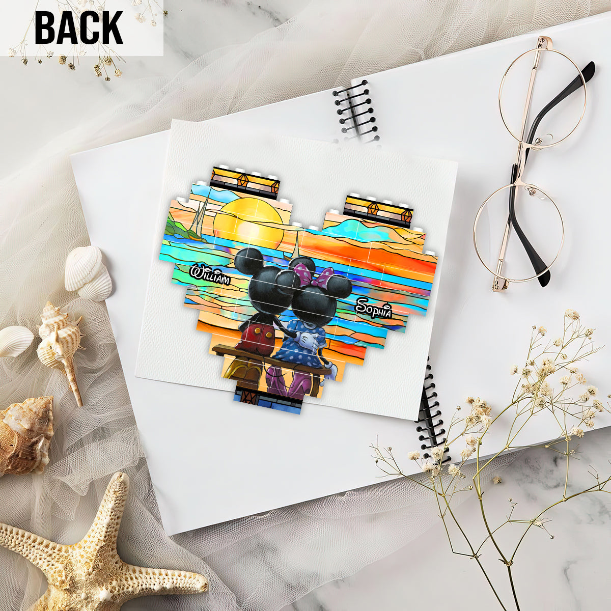 Beautiful Sunset - Personalized Mouse Heart Building Brick Blocks Printed On Both Sides