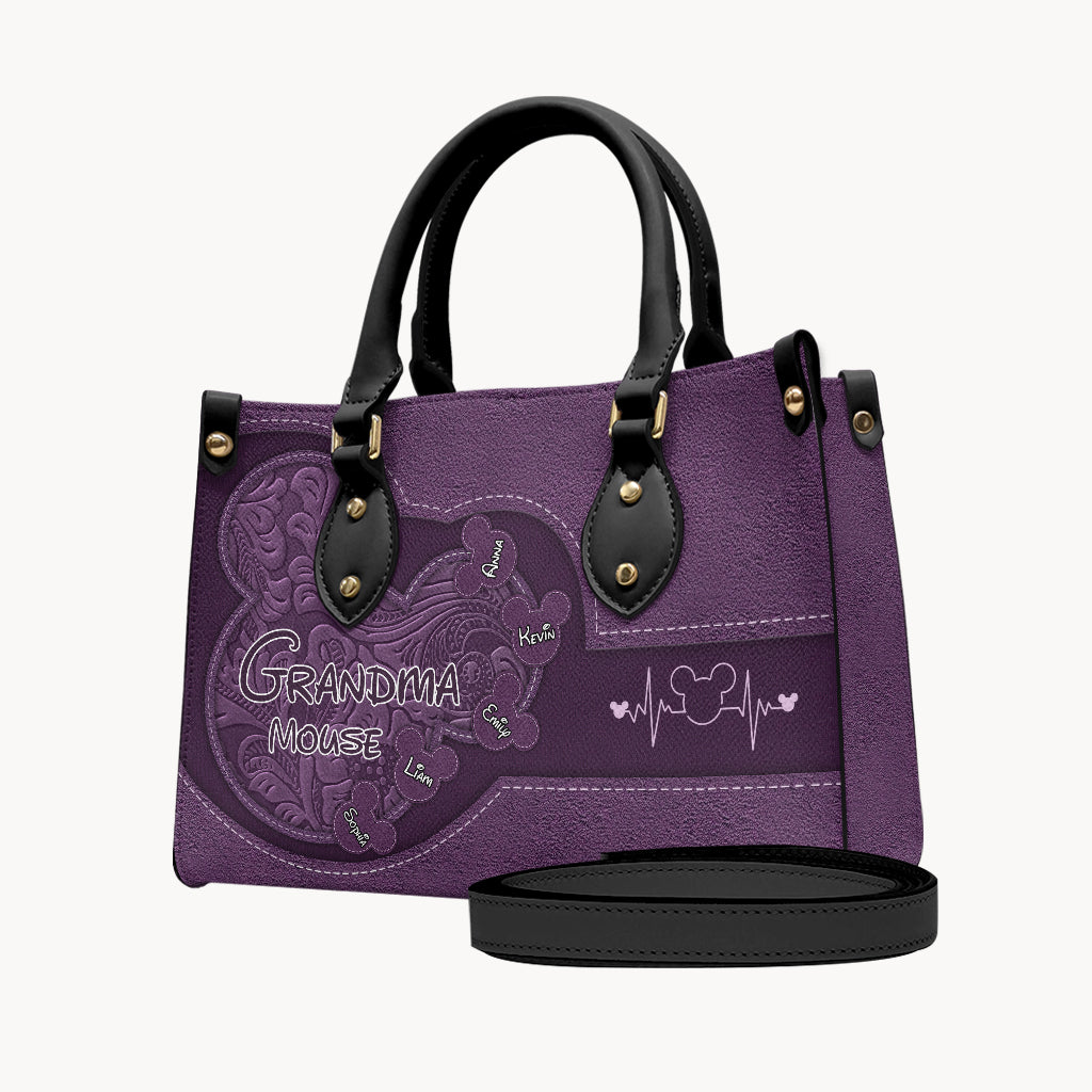 Grandma's Heart Mouse Ears - Personalized Mouse Leather Handbag