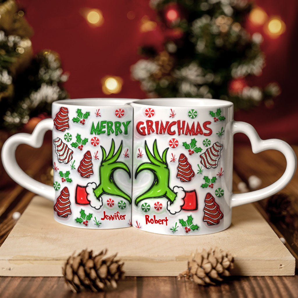 Merry Christmas - Personalized Couple Matching Heart Handle Mug