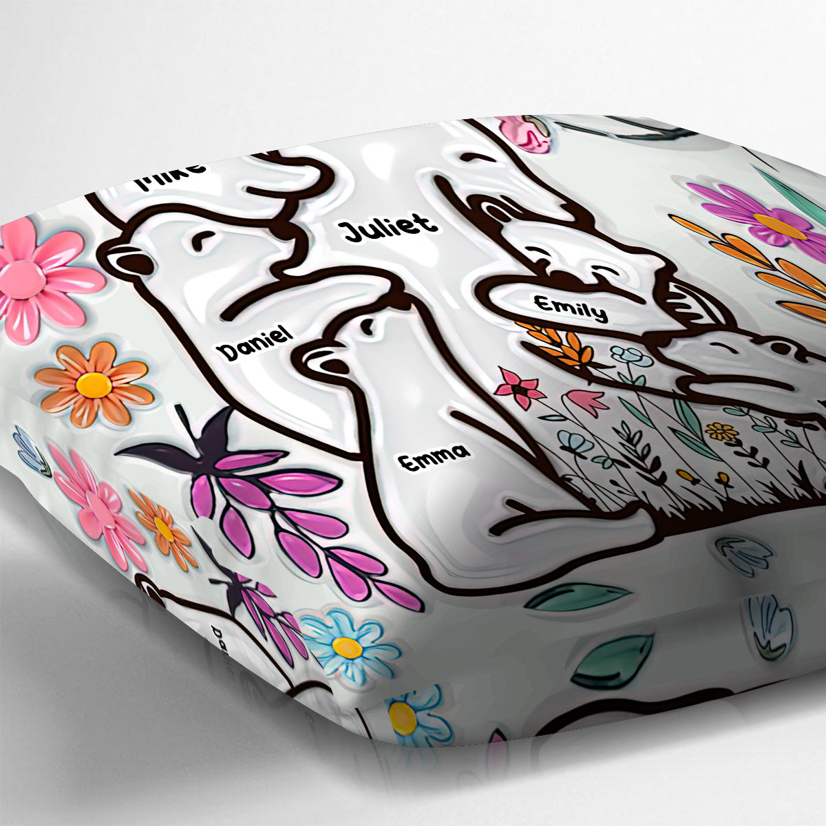 Mama Bear Huggings Her Cubs Floral Style - Personalized Mother Throw Pillow