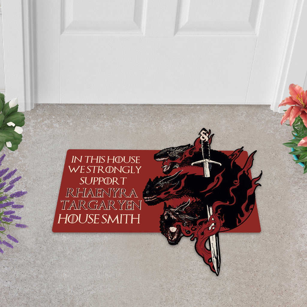 This House Support Team Black - Personalized Thrones Game Shaped Doormat