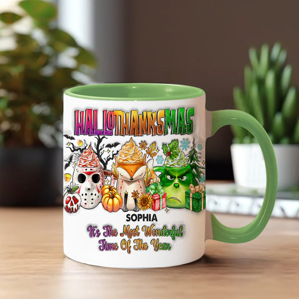 Happy Hallothanksmas - Personalized Stole Christmas Accent Mug