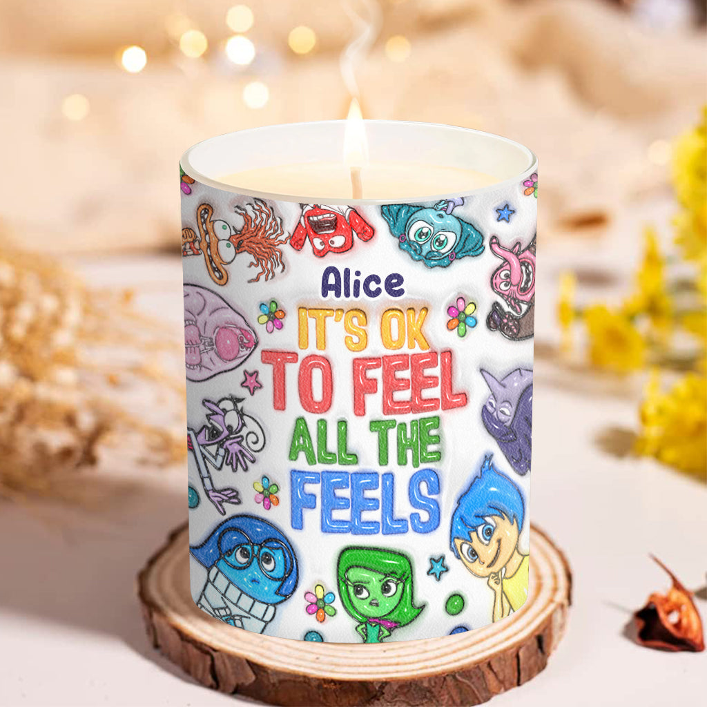 It's Ok To Feel All The Feels - Personalized Candle With Wooden Lid