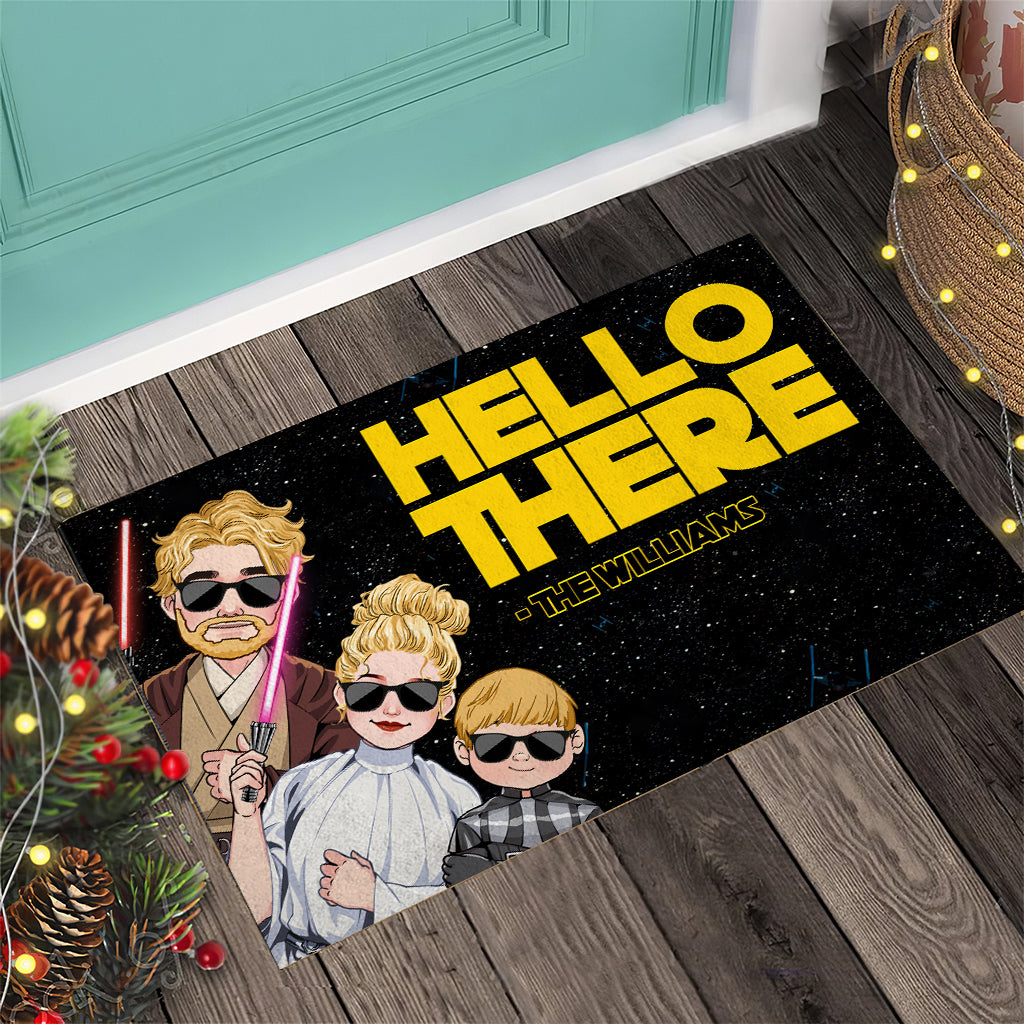 Hello There Family Peeking - Personalized The Force Doormat