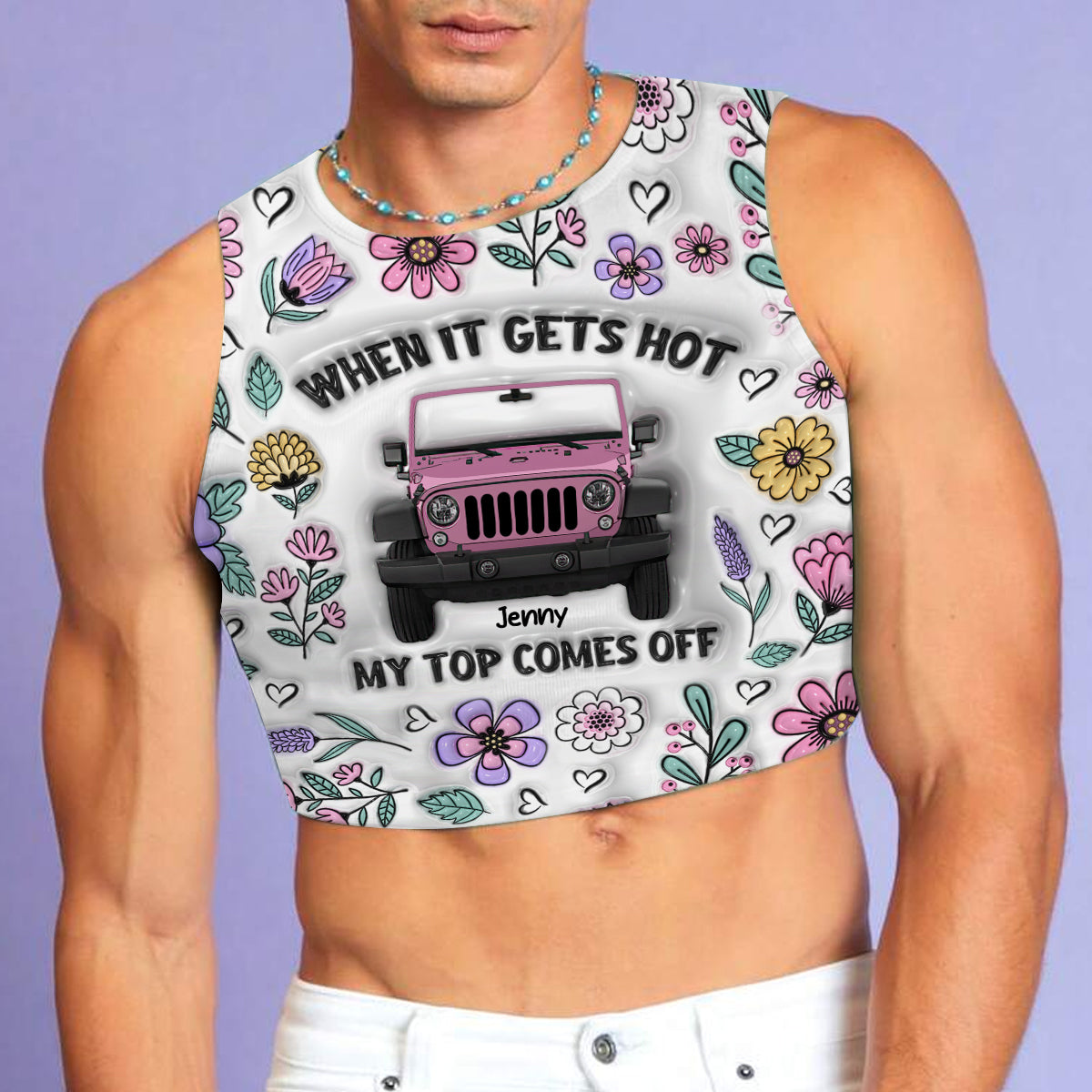 When It Gets Hot My Top Comes Off - Personalized Car Crop Tank Top
