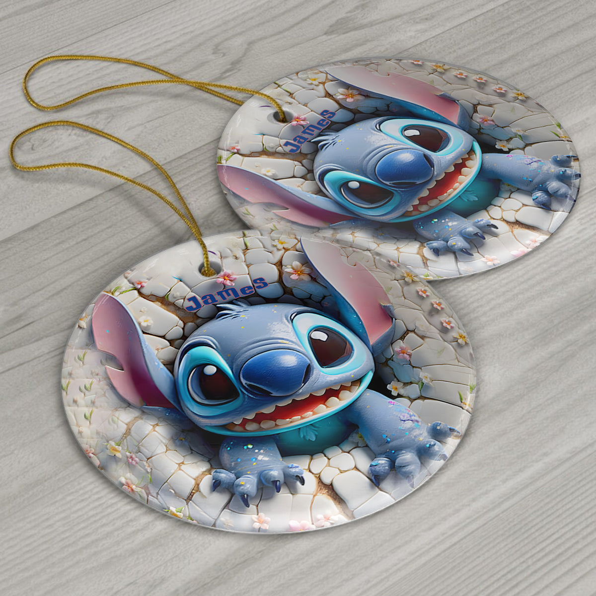 Merry Stitchmas - Personalized Ohana Ceramic Circle Ornament