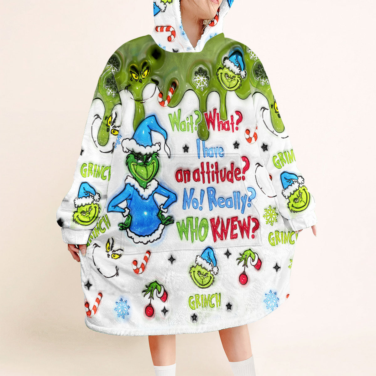Wait What I Have An Attitude - Personalized Stole Christmas Blanket Hoodie