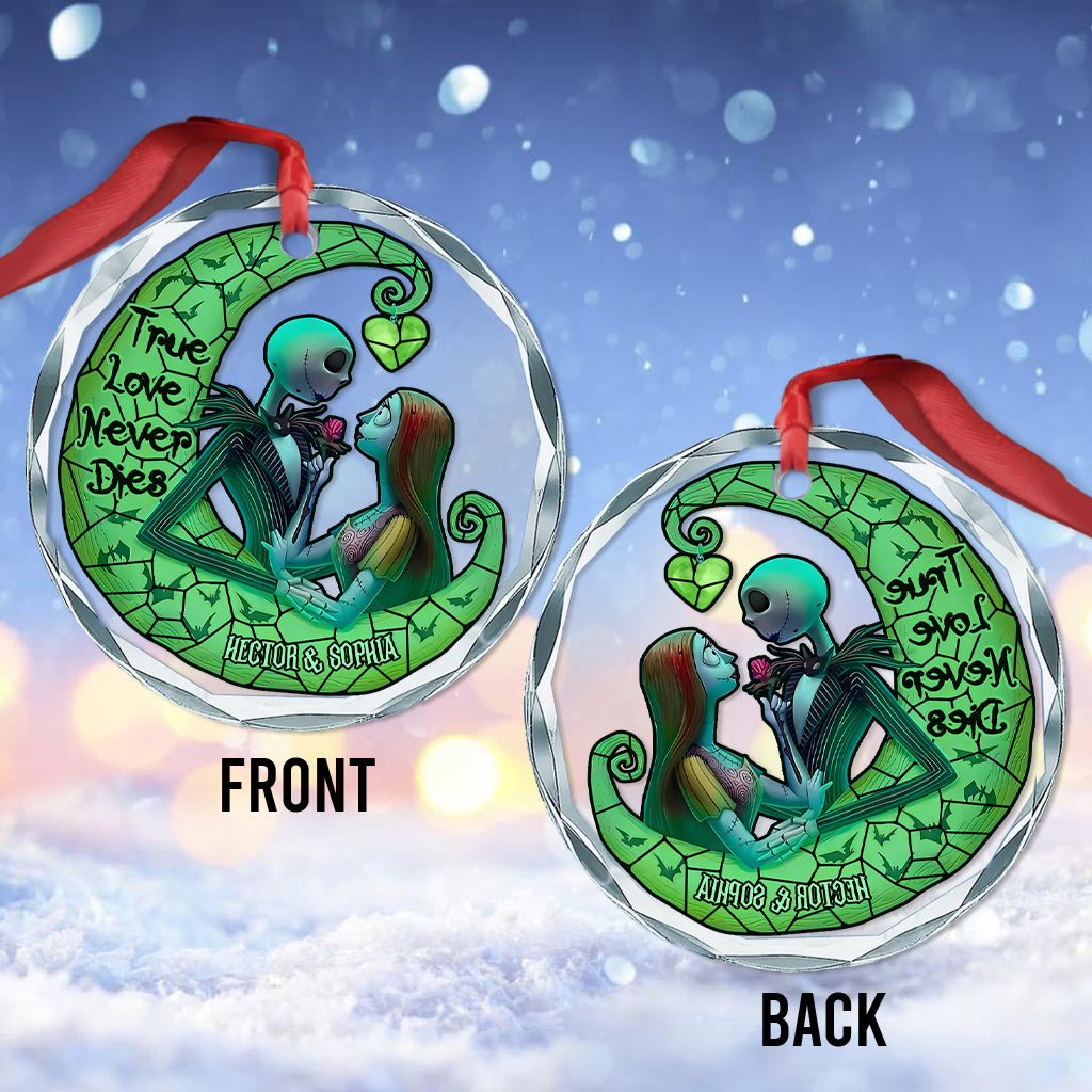 True Love Never Dies - Personalized Nightmare Round Shaped Glass Ornament