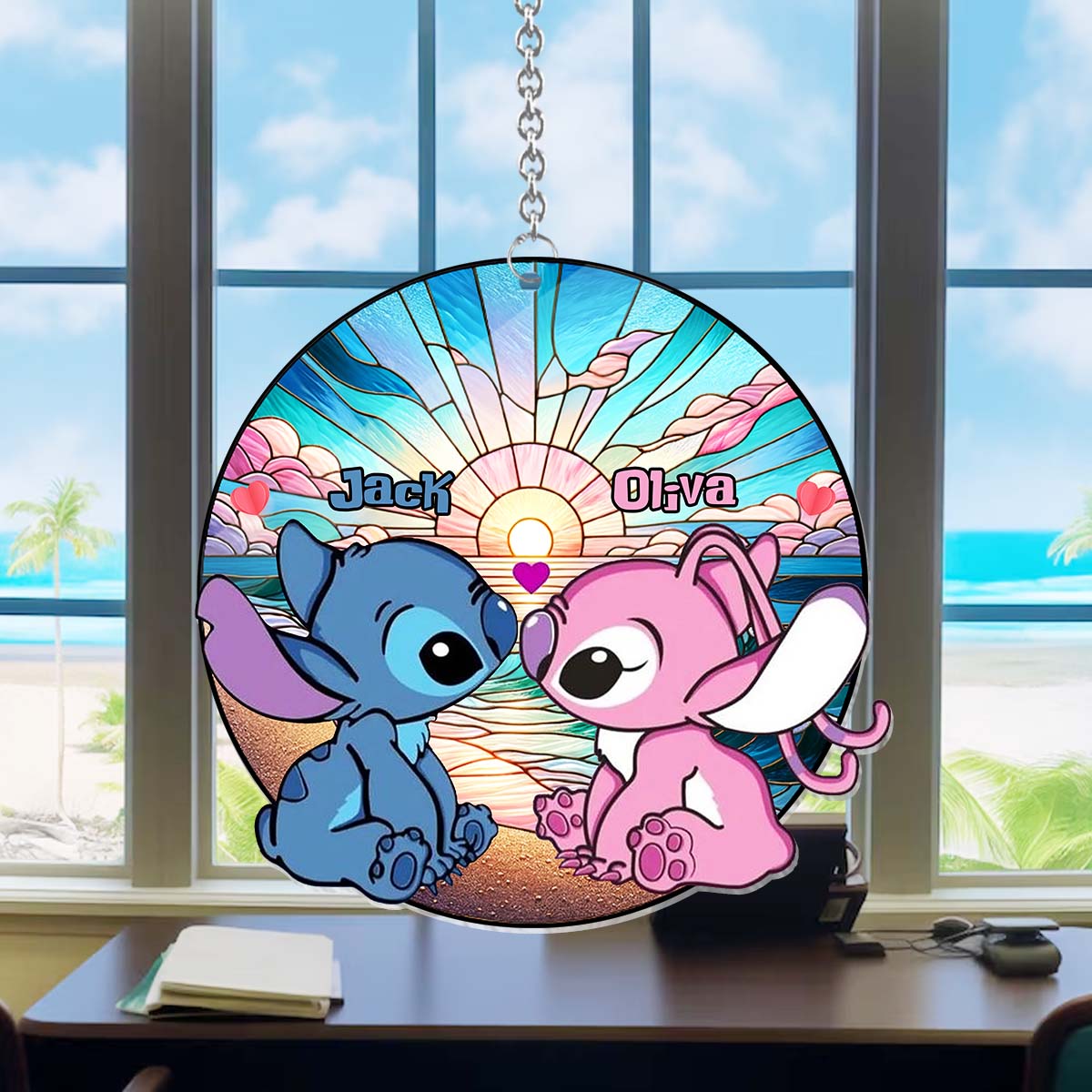 Sunrise On The Beach Build The Life We Love - Personalized Ohana Window Hanging Suncatcher Ornament
