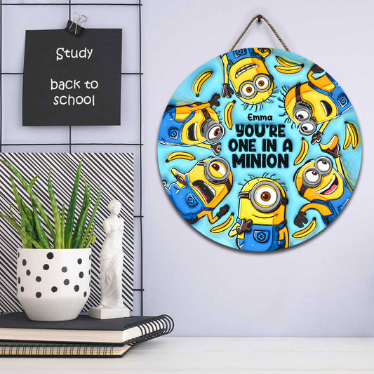 One In A Minion - Personalized Round Wood Sign