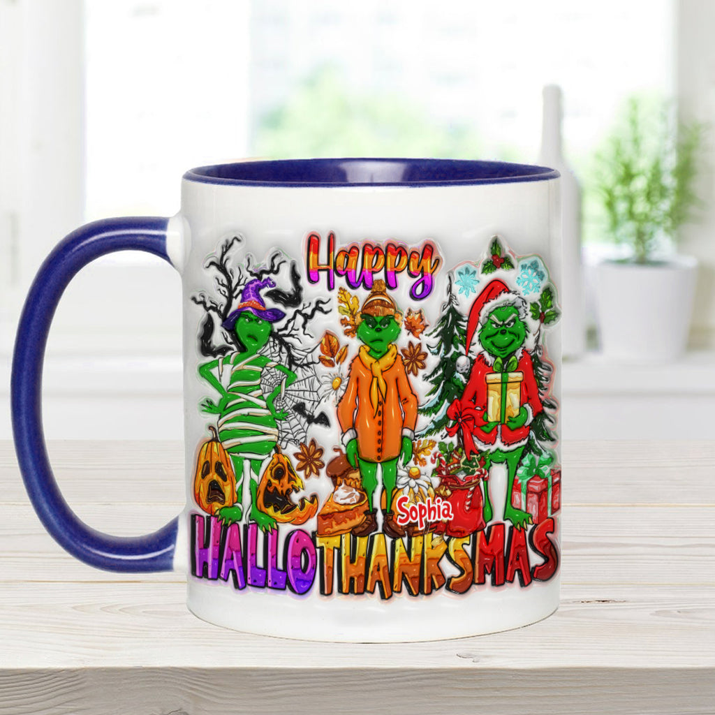 Happy Hallothanksmas - Personalized Stole Christmas Accent Mug