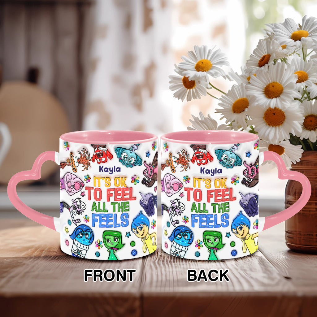 It's Ok To Feel All The Feels - Personalized Heart Handle Mug