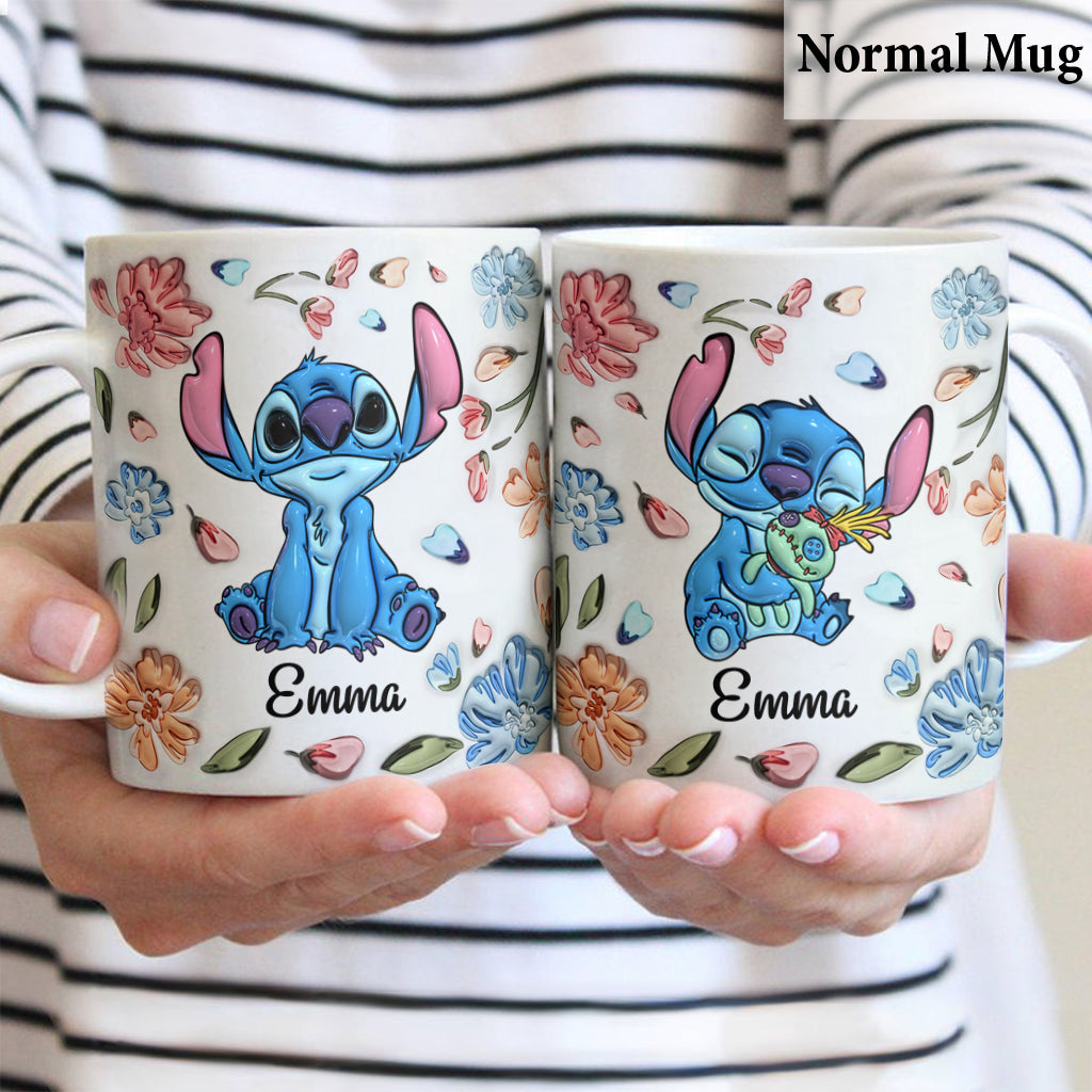 Ohana Blue Summer Vibe Floral Inflated - Personalized Ohana Mug