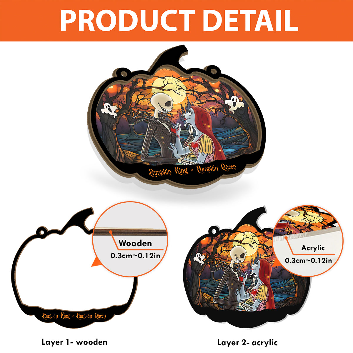 Pumpkin King & His Queen - Personalized Nightmare 2 Layered Window Hanging Suncatcher