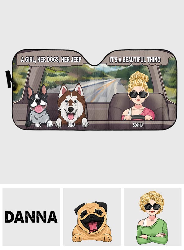 A Girl, Her Dog, Her Jeep - Personalized Car Car Sunshade