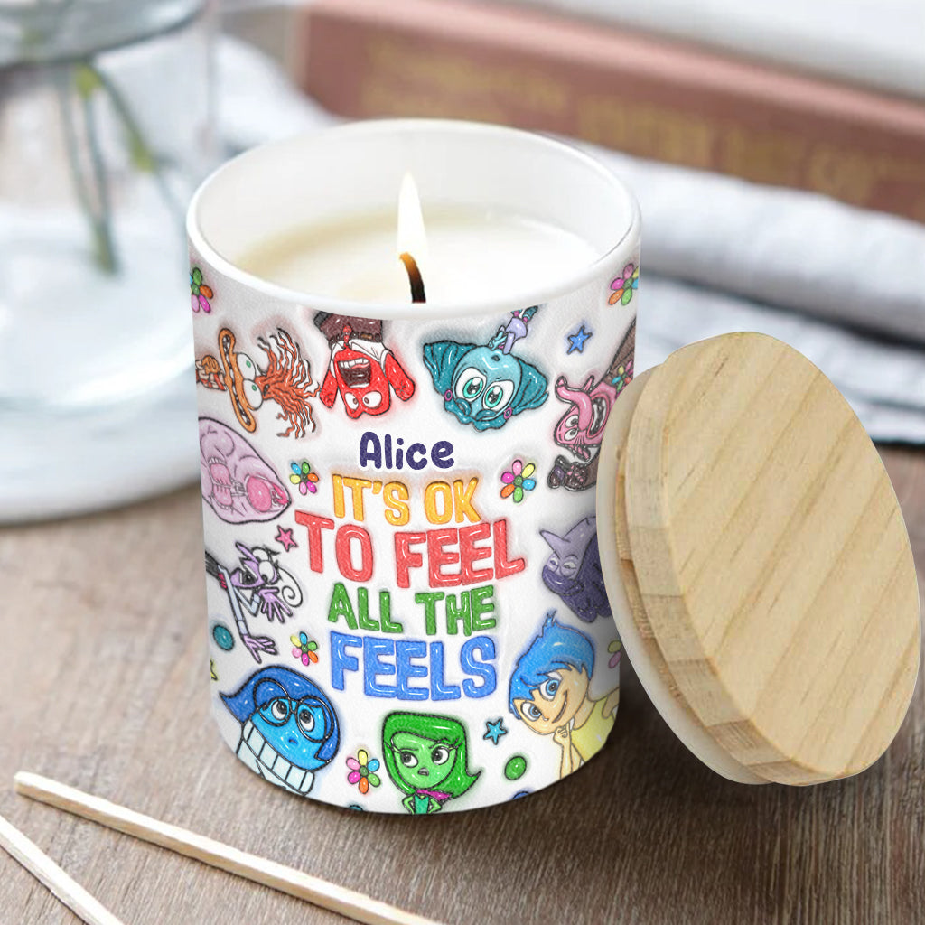 It's Ok To Feel All The Feels - Personalized Candle With Wooden Lid