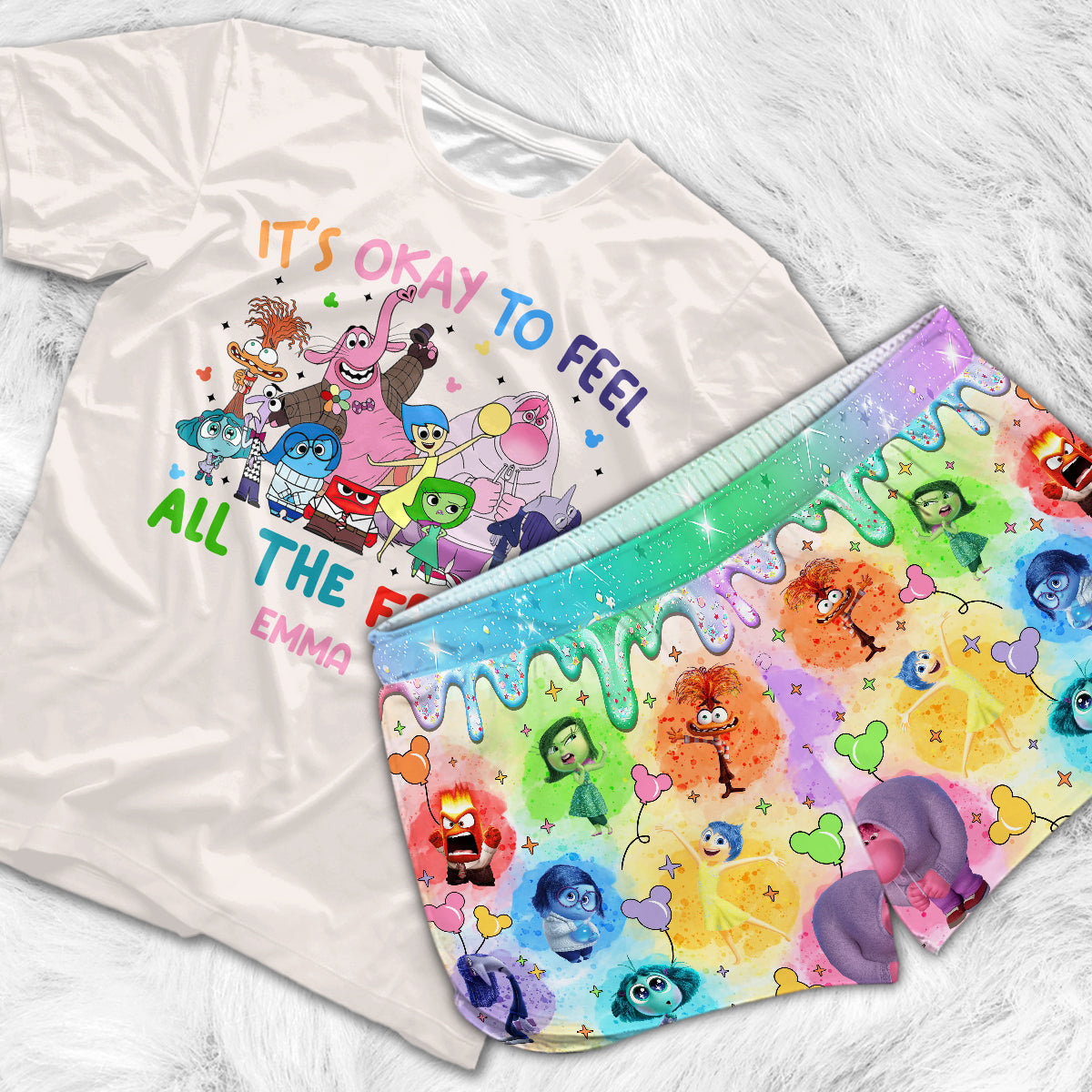 It's Ok To Feel All The Feels - Personalized Inside Out All Over Shirt & Women Shorts