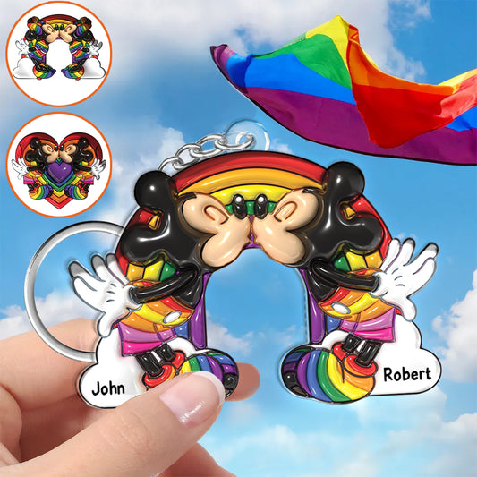Love Is Love Mouse Couple - Personalized LGBT Support Keychain