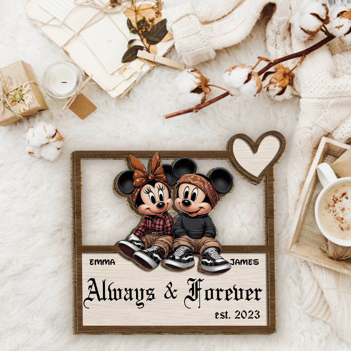 Always And Forever Chicano Mouse Ears - Personalized Mouse 2 Layered Wood Sign / Wood Plaque