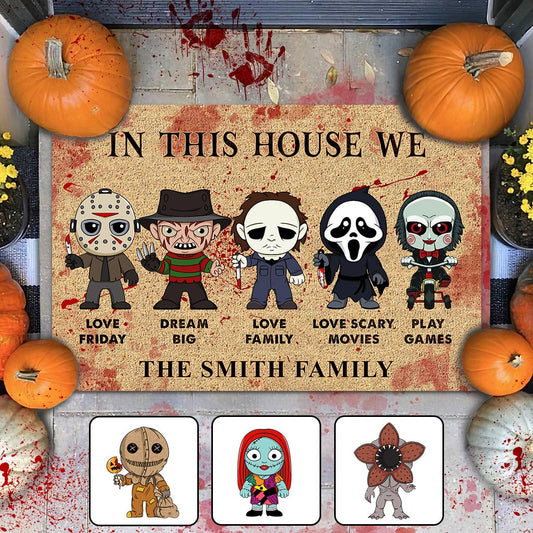 In This House We Love Scary Movies - Personalized Doormat