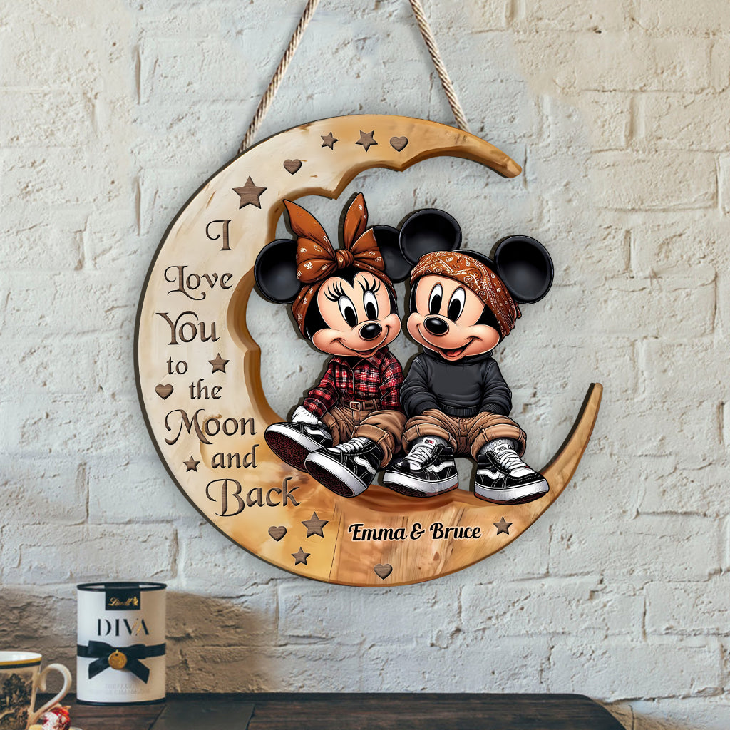 I Love You To The Moon - Personalized Mouse Custom Shaped Wood Sign
