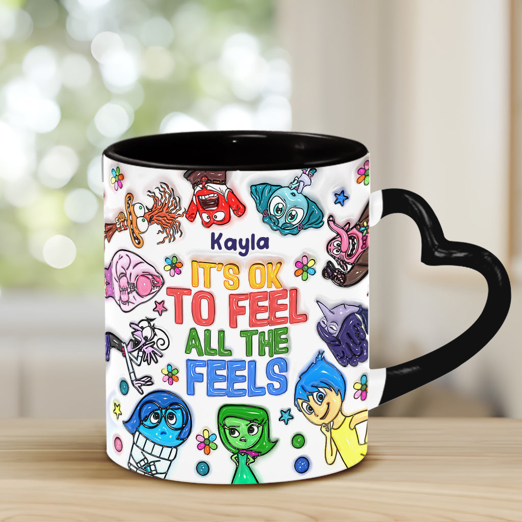 It's Ok To Feel All The Feels - Personalized Heart Handle Mug