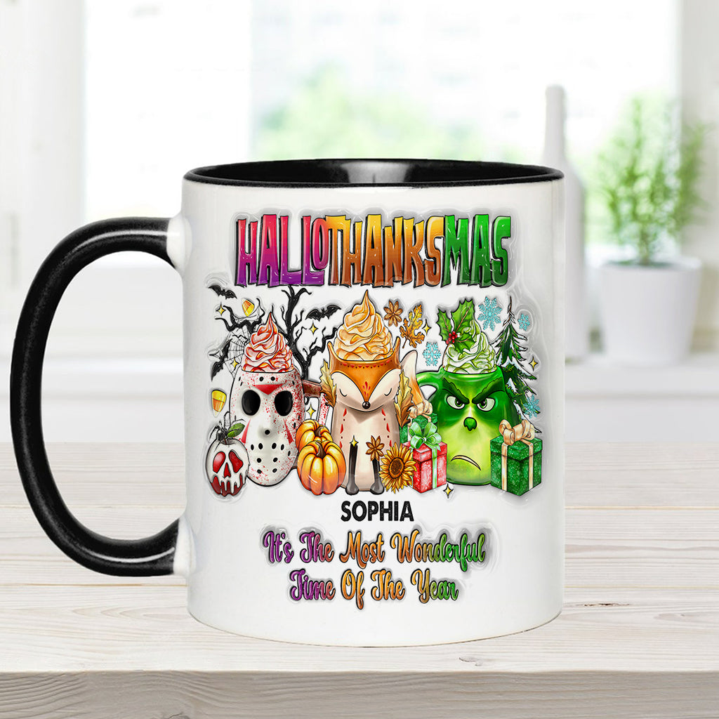 Happy Hallothanksmas - Personalized Stole Christmas Accent Mug