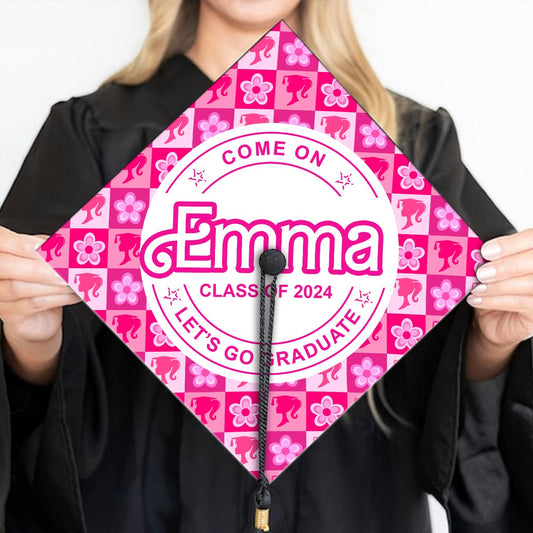 Come One Senior Let's Go Graduate Pink Doll Themed - Personalized Graduation Cap Topper