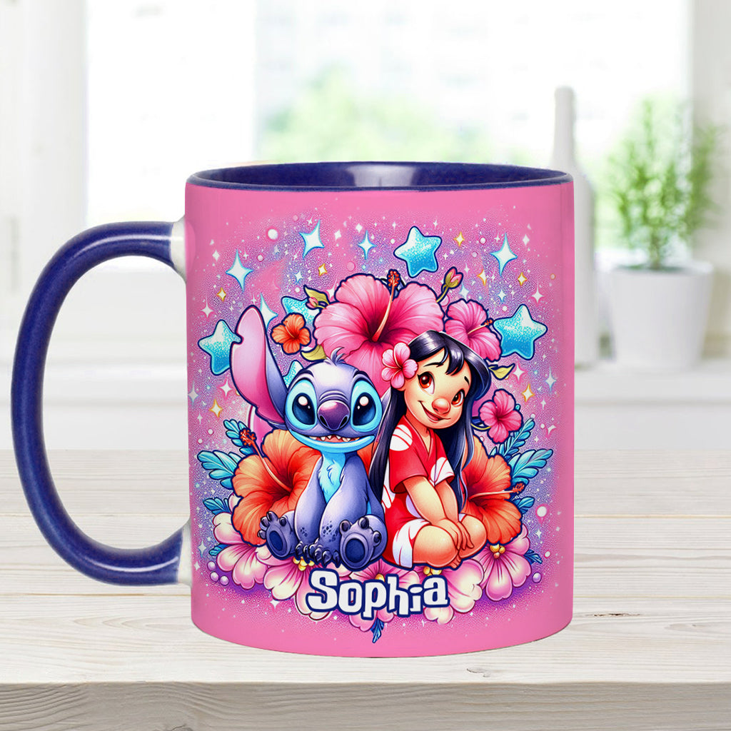 Ohana Cute Bubble Flowers - Personalized Ohana Accent Mug
