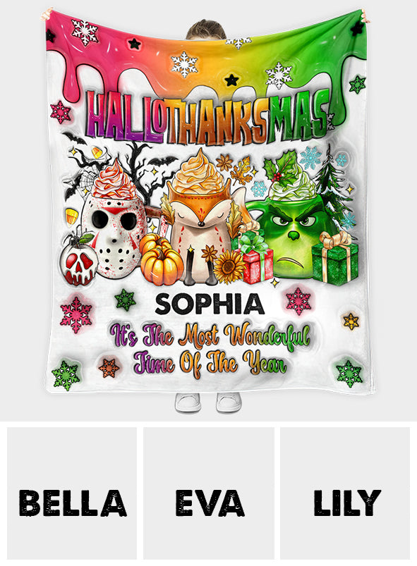 Happy Hallothanksmas - Personalized Stole Christmas Blanket