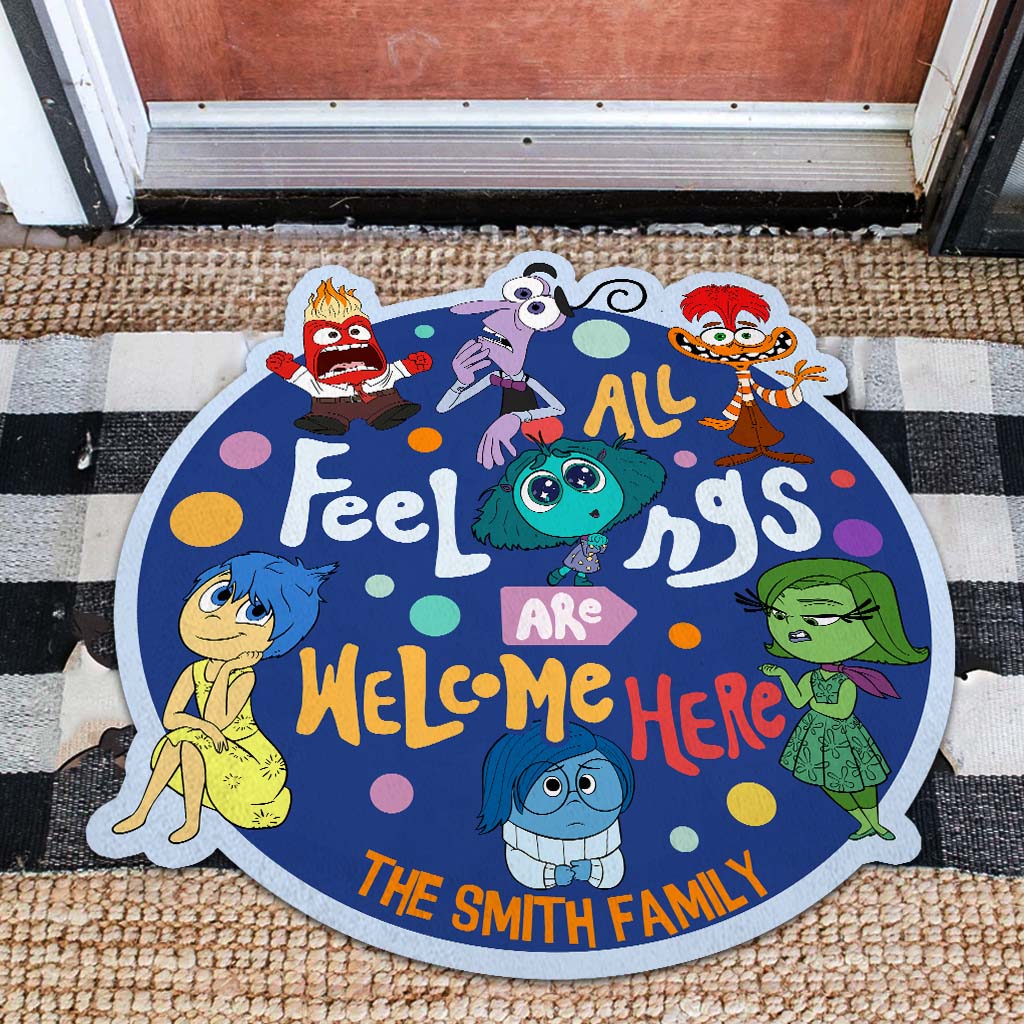 All Feelings Are Welcome Here - Personalized Shaped Doormat
