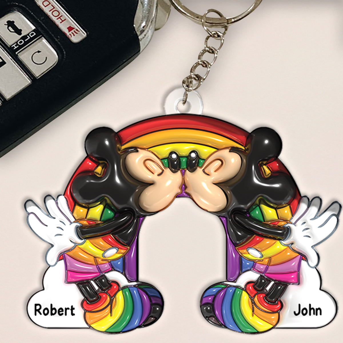 Love Is Love Mouse Couple - Personalized LGBT Support Keychain